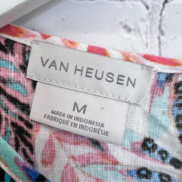 Van Heusen Women's Floral Blouse - Orange, Teal, Black on White - Picture 7 of 12